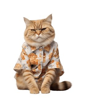 Cool cat sitting relaxing wearing summer clothes and sunglasses isolated on a transparent background png