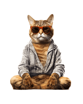 Cool cat sitting relaxing wearing summer clothes and sunglasses isolated on a transparent background png