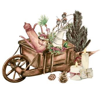 Wooden cart with present boxes. png
