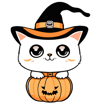 Cute cat sitting in a Halloween pumpkin png
