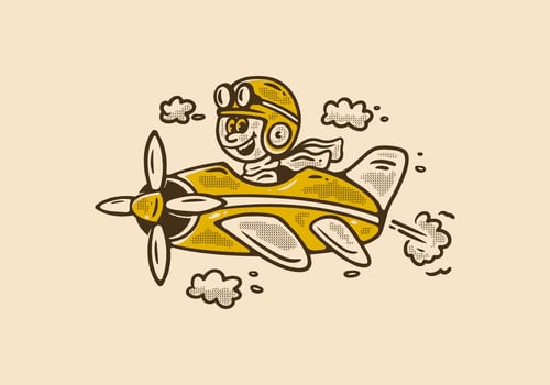 Mascot character illustration of a little boy driving a plane vector