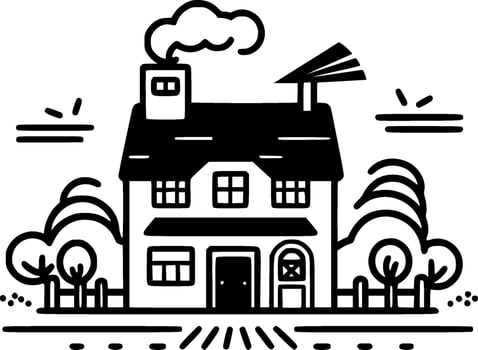 Farmhouse - Black and White Isolated Icon - Vector illustration