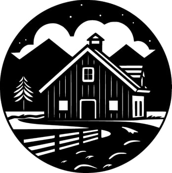 Farmhouse - Black and White Isolated Icon - Vector illustration
