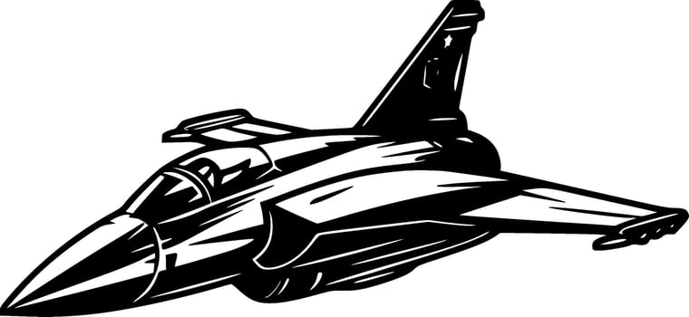 Fighter Jet - Black and White Isolated Icon - Vector illustration