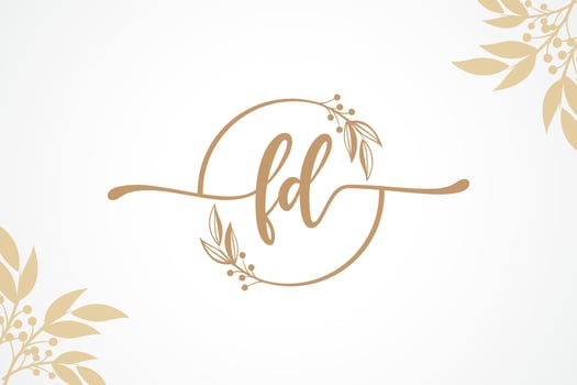 luxury gold signature initial fd logo design isolated leaf and flower vector