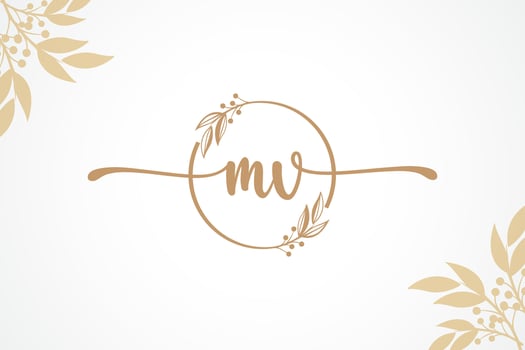 luxury gold signature initial mv logo design isolated leaf and flower vector
