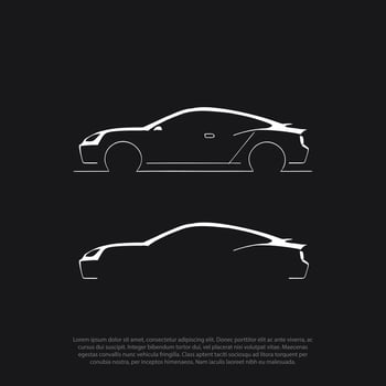 Set of modern car silhouettes. Sports car. Vector illustration, isolated black and white color, simple car logo
