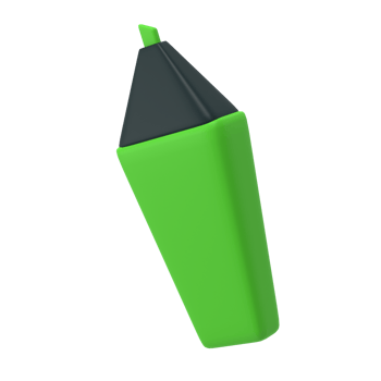 3d green highlighter marker icon for school office. Stationery important message symbol illustration rendering editable isolated with transparent png