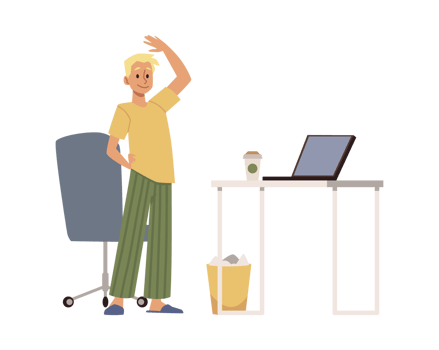Man interrupting his work for sport break, flat illustration isolated. png