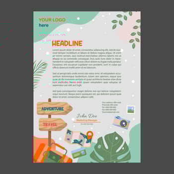 Hand drawn letterhead travel agency with flat color concept vector