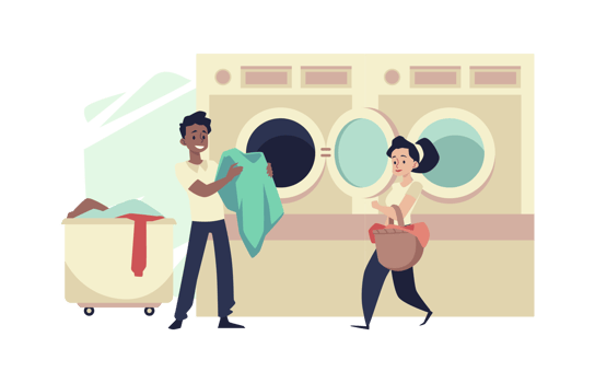People in public laundry - flat illustration isolated . png