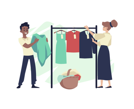 People in laundry hangs clothing after washing flat illustration isolated. png
