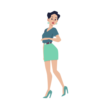 Woman in fashion clothing and heeled shoes, flat illustration isolated. png