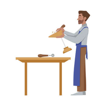 Man carving or polishing shoe last with chisel - flat illustration isolated . png