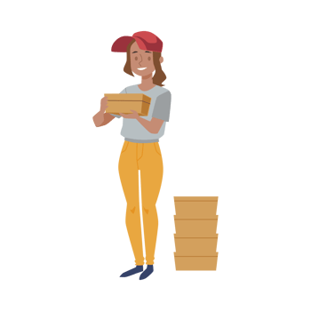 Woman courier of delivery service with boxes, flat vector illustration isolated. png