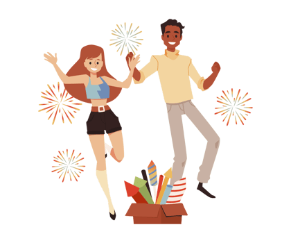 Joyful couple celebrating New Year or Birthday party, flat vector illustration. png