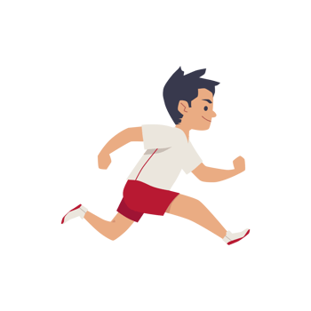 Child boy in sportswear running fast, flat cartoon vector illustration isolated. png