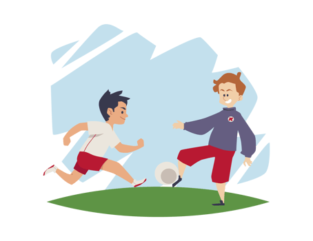 Group of boys playing football or soccer, flat vector illustration isolated. png