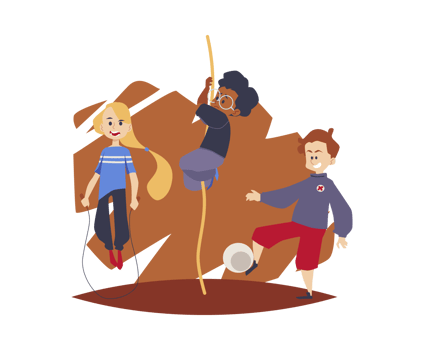 Children exercising at physical education lesson, vector illustration isolated. png