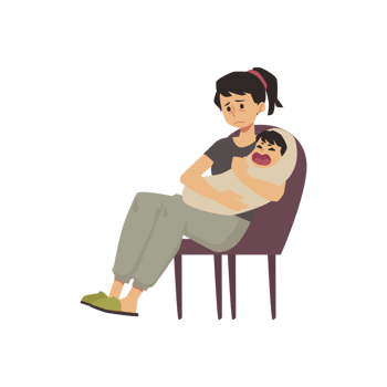 Tired frustrated mother in need of help, flat illustration isolated. png