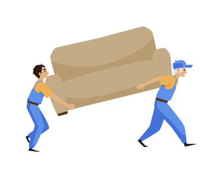 Two men carry sofa during relocation. Two porters, who works at move company, unloading couch furniture. png