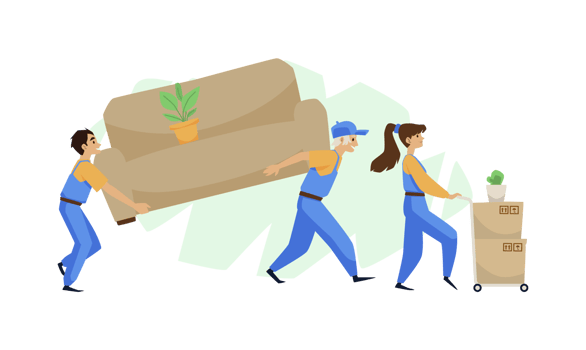 Moving and delivery company workers, flat vector illustration isolated. png