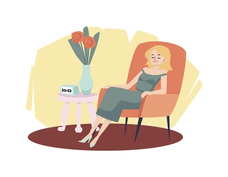 Young blonde woman sleeping in cozy armchair vector
