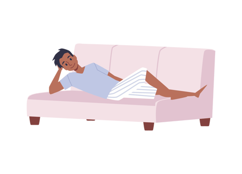 Man resting and chilling at home on weekend, flat illustration isolated. png