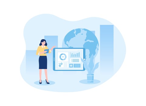 Global stock market analysis metaphor concept flat illustration vector