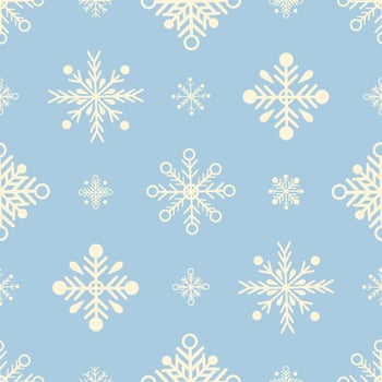 Seamless pattern with white snowflakes on light blue background. New Year illustration in a flat style vector