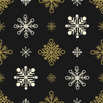 Seamless pattern with gold and white snowflakes on a dark background vector
