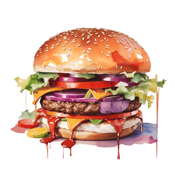 Watercolor Hamburger Cheese vintage clipart png