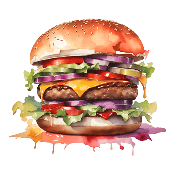 Watercolor burger vintage clipart png