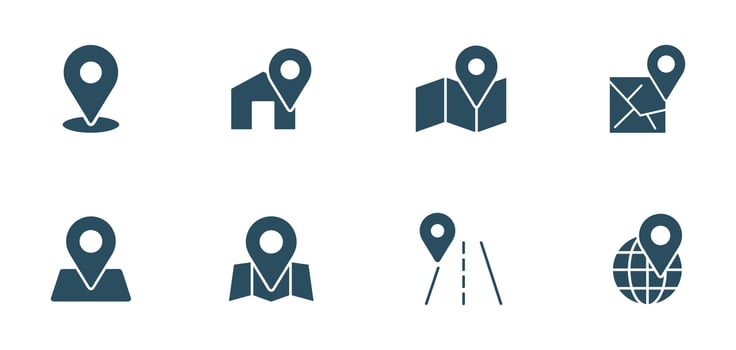 Map pin and navigation icon set. symbol of mark location icons, home, route, located illustration vector