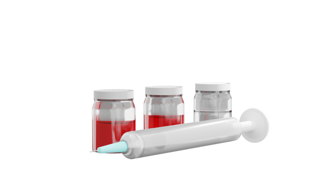 3D rendering of syringe injection with vaccine, red fluid substance, Medical equipment concept png
