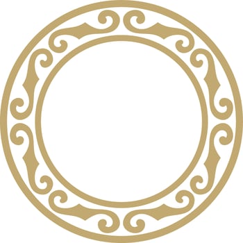 Vector golden round Kazakh national ornament. Ethnic pattern of the peoples of the Great Steppe, Mongols, Kyrgyz, Kalmyks, Buryats. circle, frame border