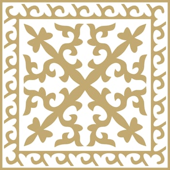 Vector golden square Kazakh national ornament. Ethnic pattern of the peoples of the Great Steppe, .Mongols, Kyrgyz, Kalmyks, Buryats