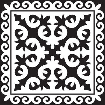 Vector black monochrome square Kazakh national ornament. Ethnic pattern of the peoples of the Great Steppe, .Mongols, Kyrgyz, Kalmyks, Buryats