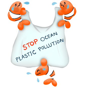Cartoon fish with plastic bag png