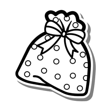 Cute cartoon Christmas gift, icon, emoji element on white background. Doodle black line decoration for logo, coloring, card and any design. Vector illustration about holiday.
