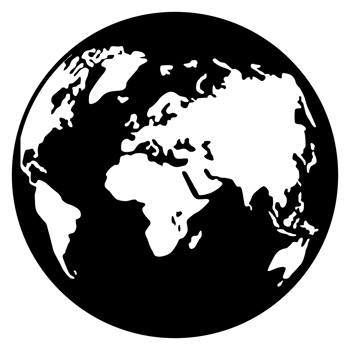 World Map on Globe Silhouette  for Icon, Symbol, App, Website, Pictogram, Logo Type, Art Illustration or Graphic Design Element. Format PNG