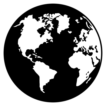 World Map on Globe Silhouette  for Icon, Symbol, App, Website, Pictogram, Logo Type, Art Illustration or Graphic Design Element. Format PNG