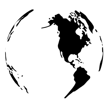 World Map on Globe Silhouette  for Icon, Symbol, App, Website, Pictogram, Logo Type, Art Illustration or Graphic Design Element. Format PNG