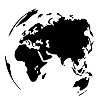 World Map on Globe Silhouette  for Icon, Symbol, App, Website, Pictogram, Logo Type, Art Illustration or Graphic Design Element. Format PNG