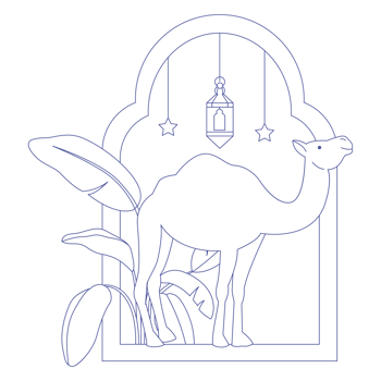 Camel Eid Adha Outline 2D Illustrations png