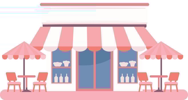 Hand Drawn cafe building in flat style vector