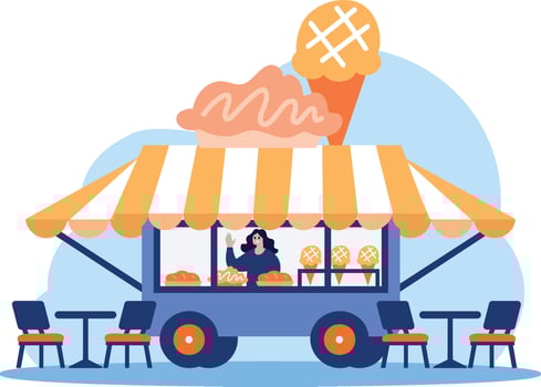 Hand Drawn Food Truck or Street Food in flat style vector