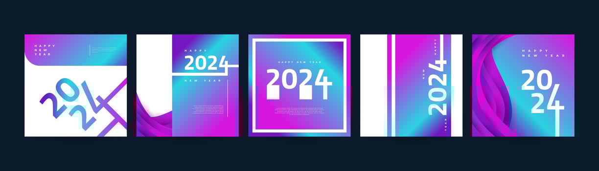 Creative and Colorful 2024 Happy New Year Poster Set. Suitable, for Card, Banner, Poster, Flyer, Cover, and Social Media Post Template vector