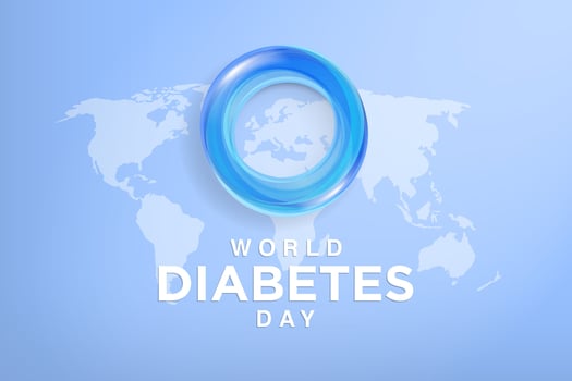 World Diabetes Day Reimagined Logo Banner on map of Earth, celebrated on November 14. Diabetes Day concept banner  template wallpaper. Vector Illustration. EPS 10.