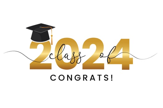 Vector illustration of gold design for graduation ceremony. Class of 2024. Congratulations graduates typography design template for shirt, stamp, logo, card, invitation etc.